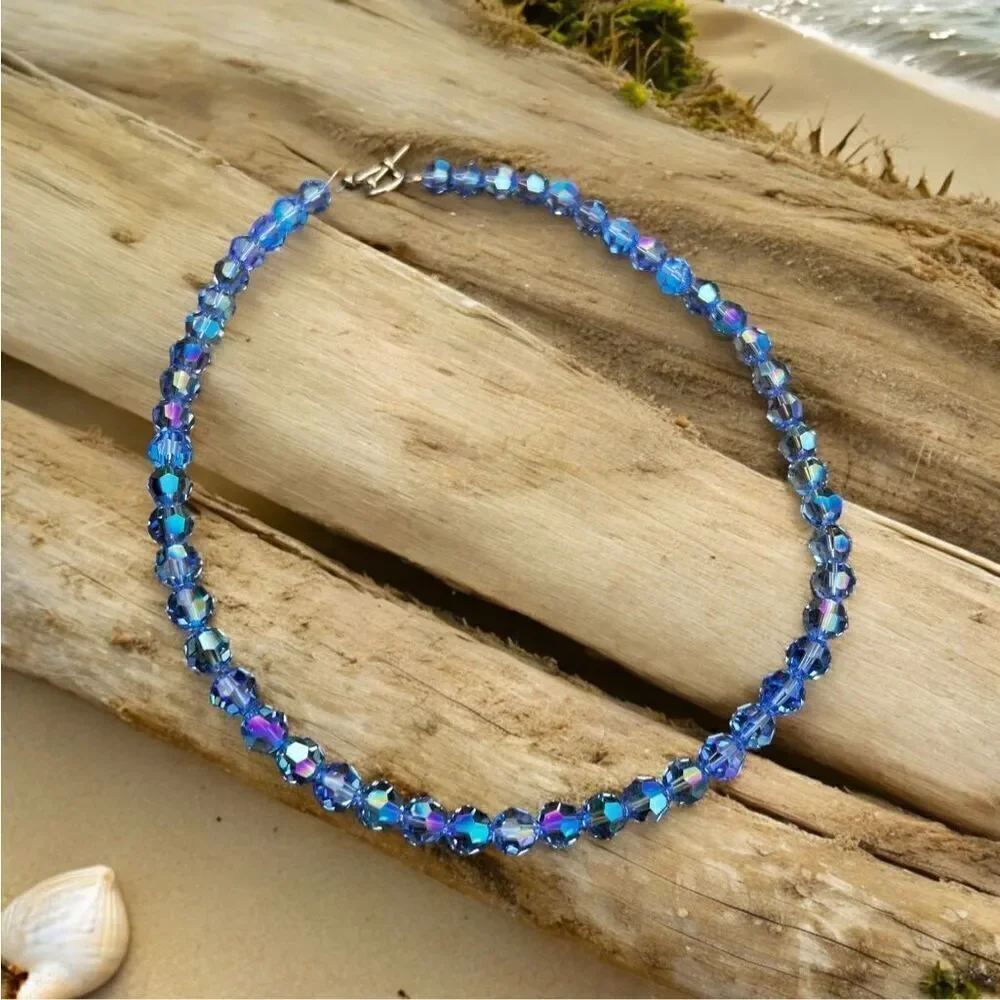Handcrafted sparkly necklace with round Swarovski crystal beads